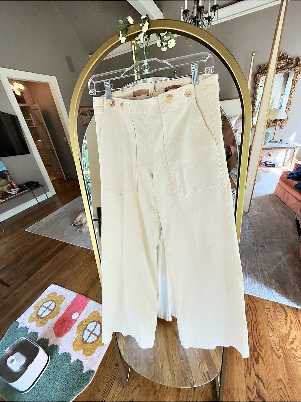 Pilcro The Kit High-Rise Wide-Leg Utility Trousers Cream Waist 26